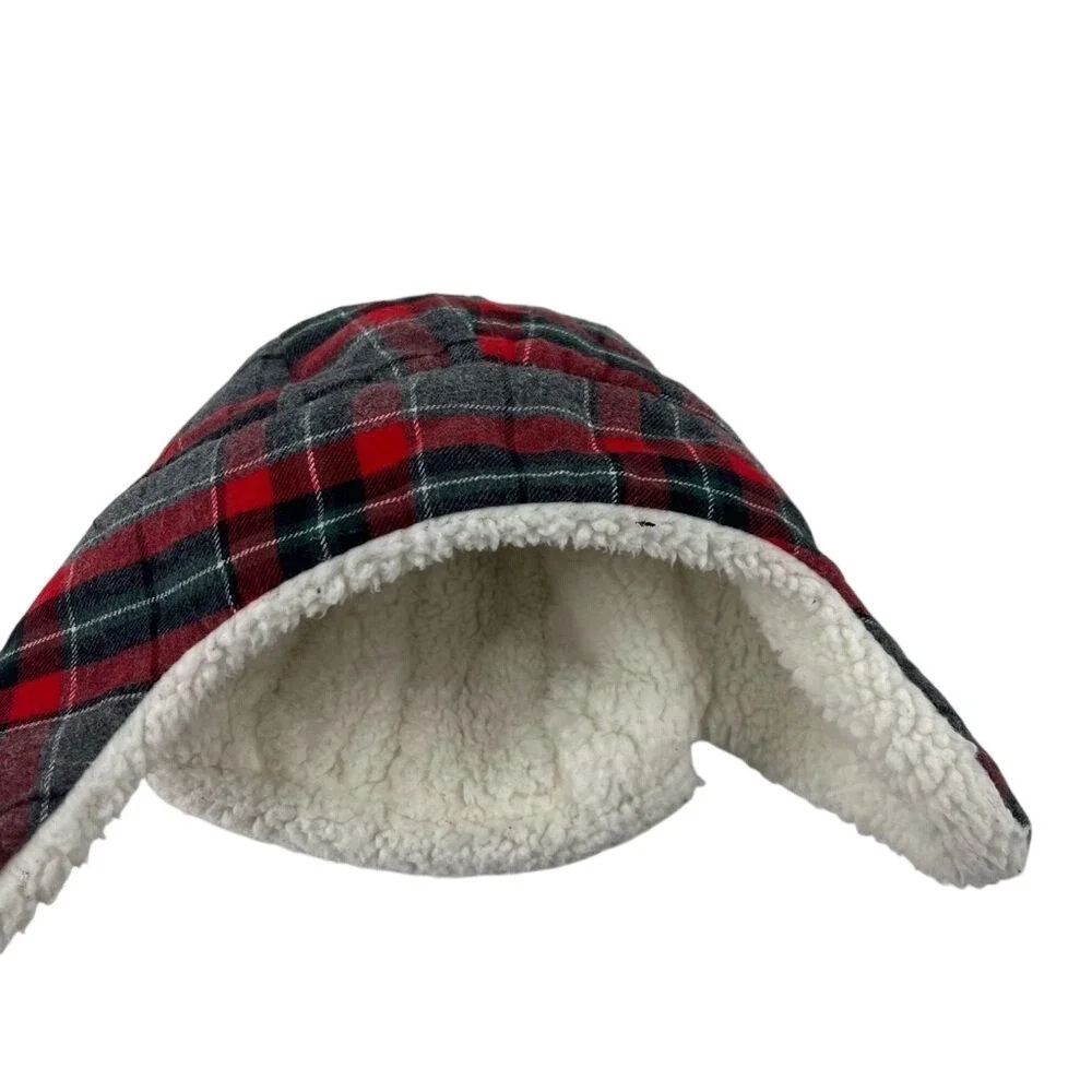 Carters Baby Kids Red Gray Plaid Sherpa Lined Trapper Hat 3-9M‎